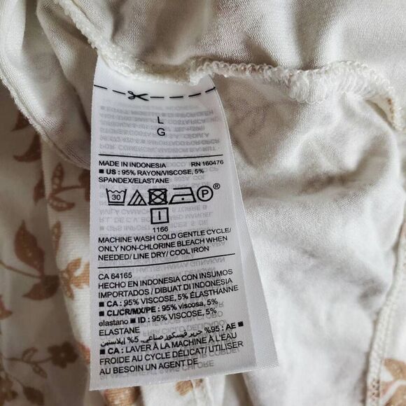 Old Navy Luxe Women’s Top Size L White Beige Floral Stretch Short Sleeve Blouse - Picture 5 of 6